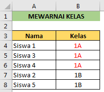 Mengurutkan berdasarkan warna huruf